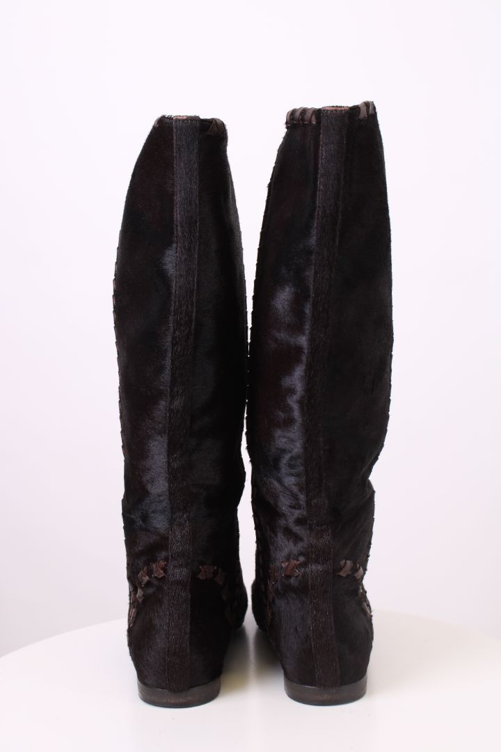 Gucci Pony hair knee flat boots Dark Brown 39
