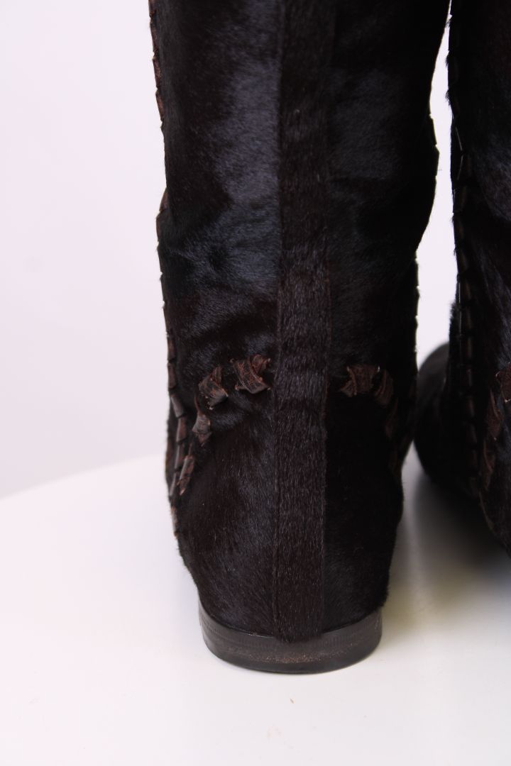 Gucci Pony hair knee flat boots Dark Brown 39