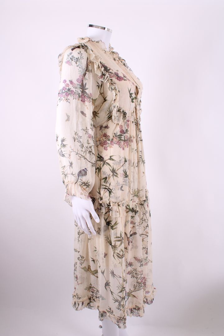 Zimmermann L/S Floral Branch Ruffle Dress Cream/ Green 8