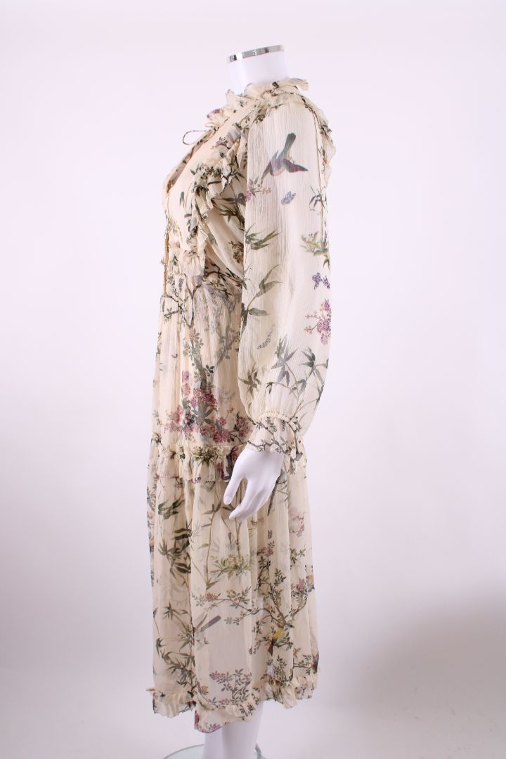 Zimmermann L/S Floral Branch Ruffle Dress Cream/ Green 8