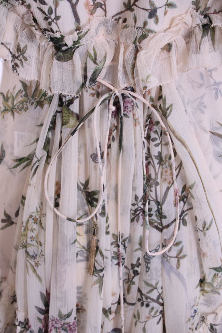 Zimmermann L/S Floral Branch Ruffle Dress Cream/ Green 8