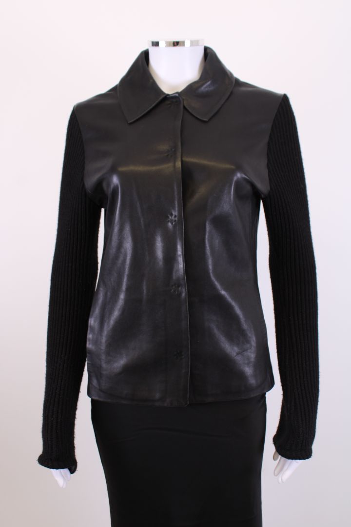 Joseph Knitted Sleeve Leather Jacket Black S