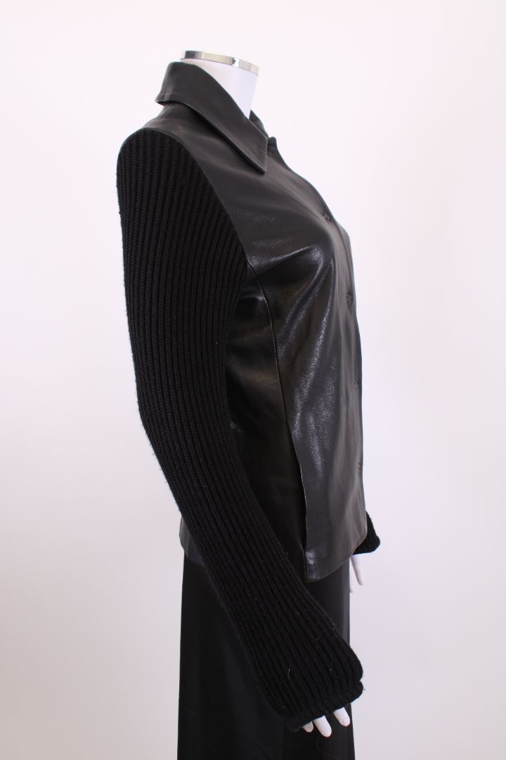 Joseph Knitted Sleeve Leather Jacket Black S