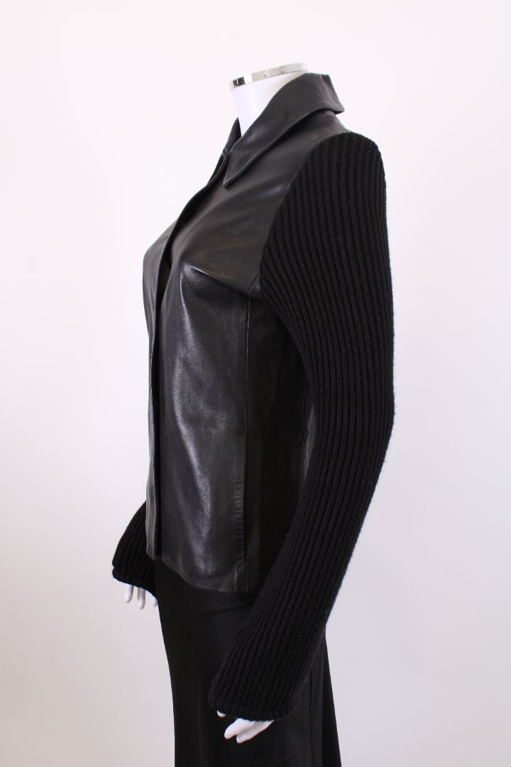 Joseph Knitted Sleeve Leather Jacket Black S