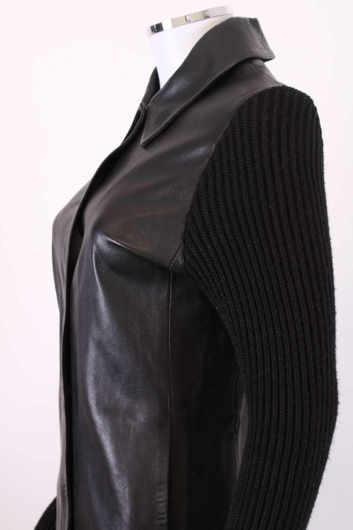 Joseph Knitted Sleeve Leather Jacket Black S