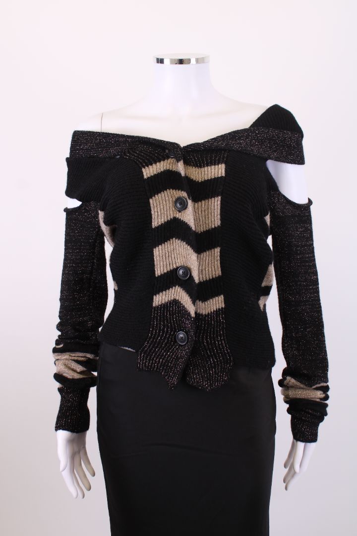 Anglomania Vivienne Westwood Stripe Cut Out Metallic Cardigan Black/ Beige M