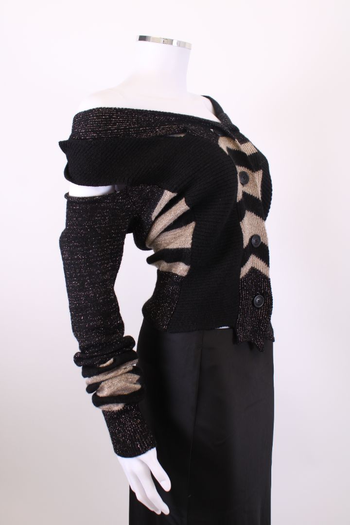 Anglomania Vivienne Westwood Stripe Cut Out Metallic Cardigan Black/ Beige M