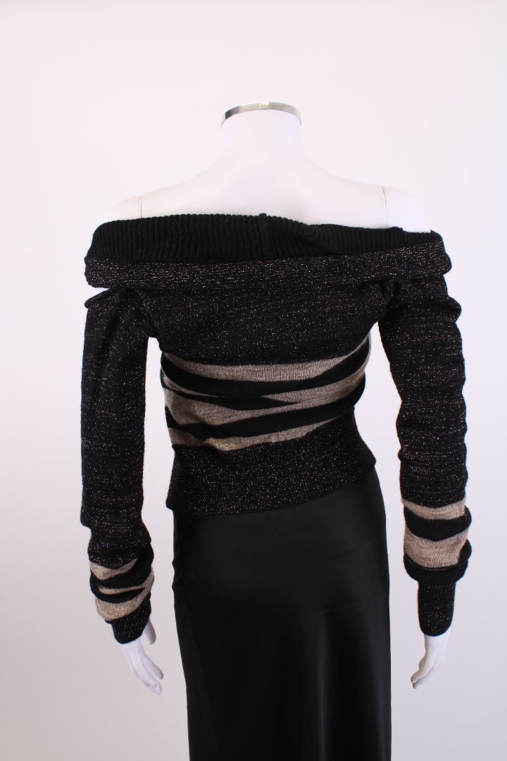 Anglomania Vivienne Westwood Stripe Cut Out Metallic Cardigan Black/ Beige M