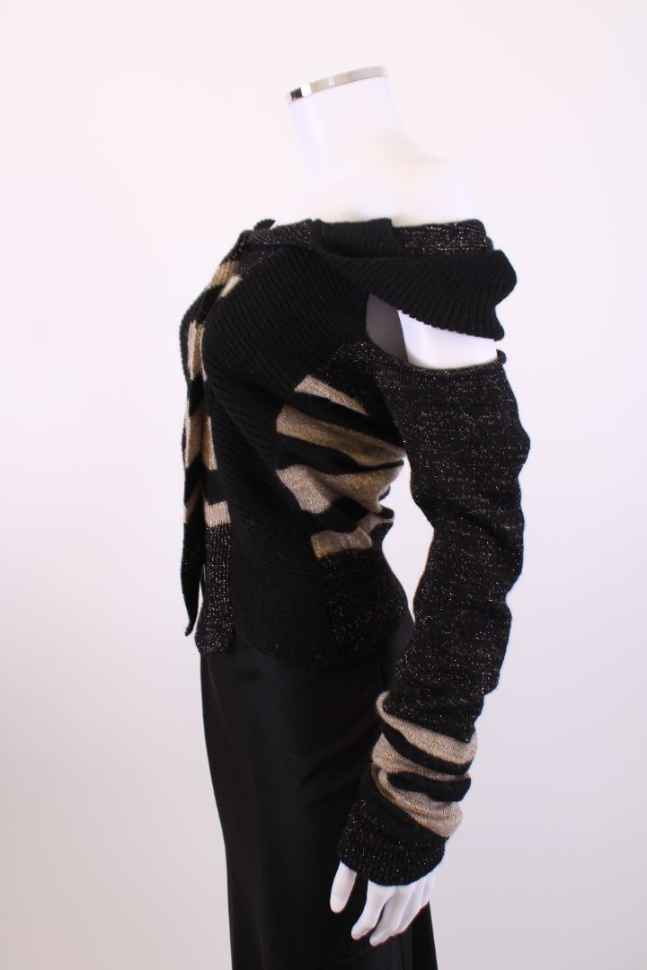 Anglomania Vivienne Westwood Stripe Cut Out Metallic Cardigan Black/ Beige M