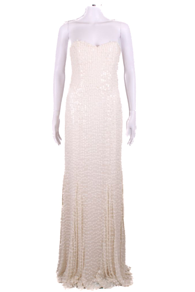 Rachel Gilbert Sleeveless Sequin Maxi Dress Cream S