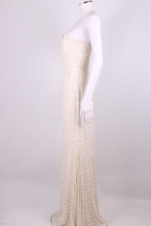 Rachel Gilbert Sleeveless Sequin Maxi Dress Cream S
