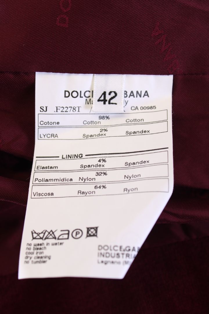Dolce & Gabbana Velvet Jacket Burgundy S