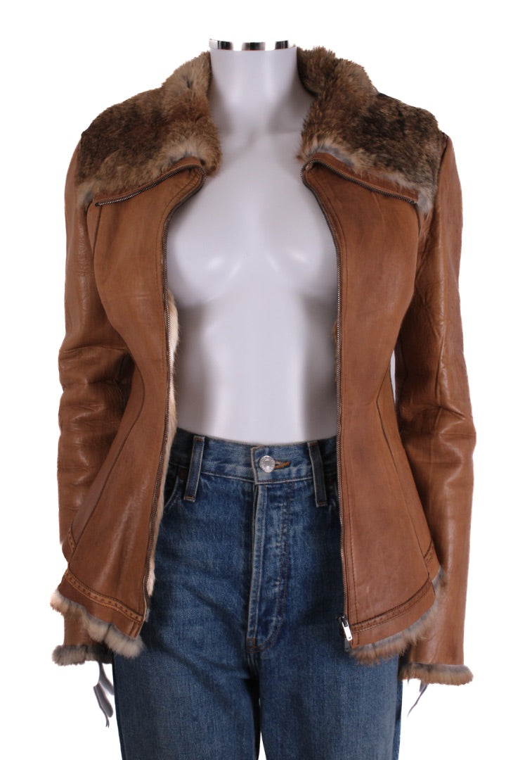 Emporio Armani Jacket leather fur lined Tan S