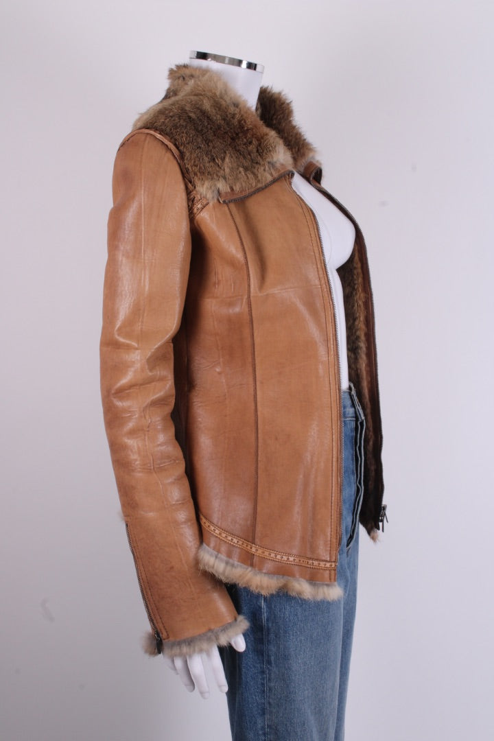 Emporio Armani Jacket leather fur lined Tan S