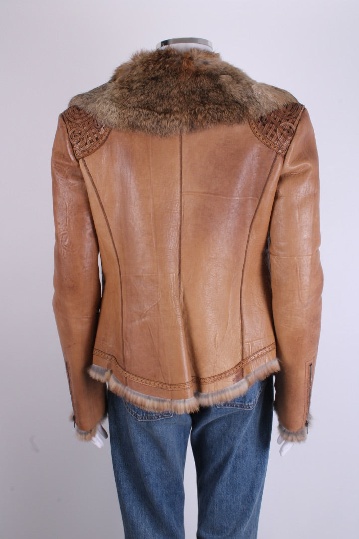 Emporio Armani Jacket leather fur lined Tan S