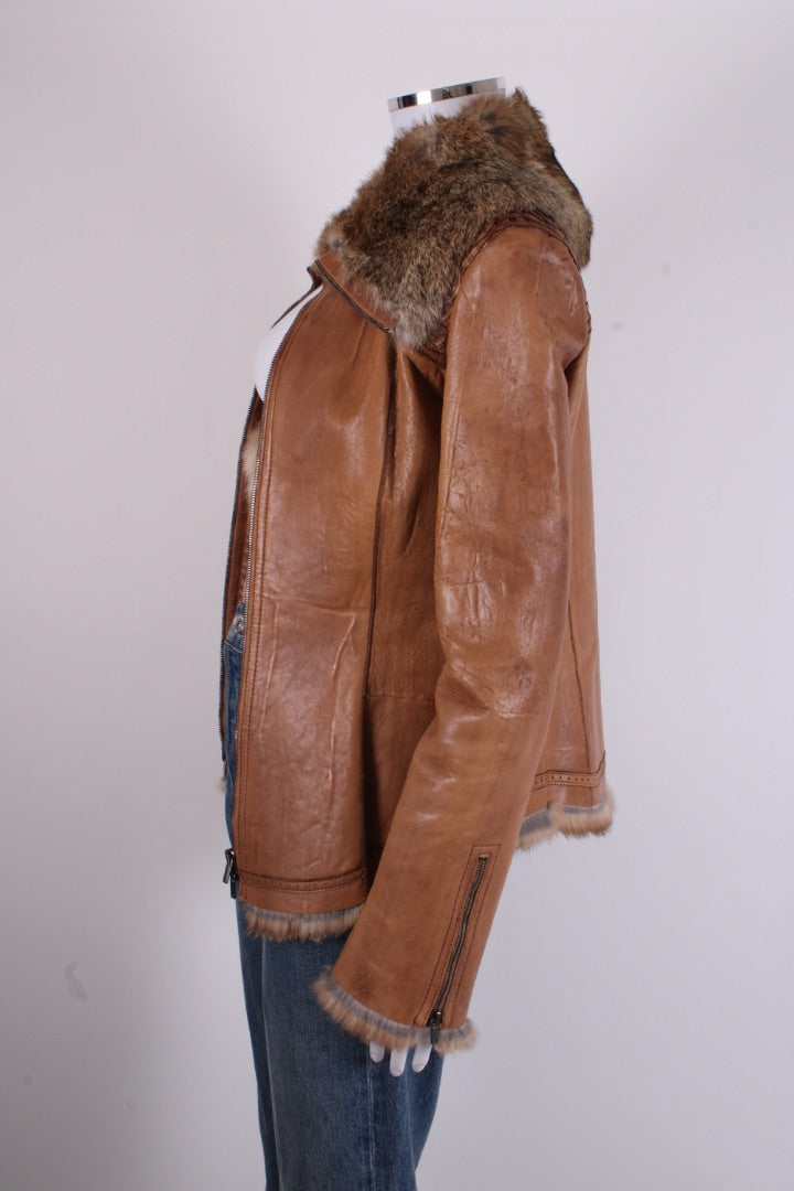 Emporio Armani Jacket leather fur lined Tan S