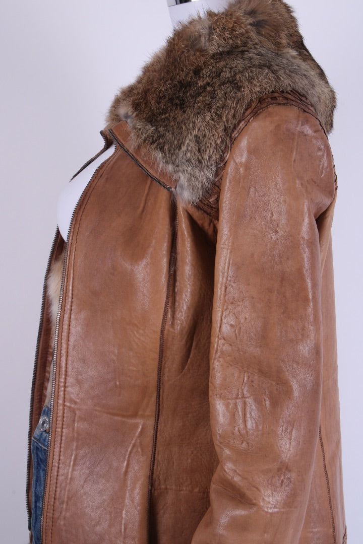 Emporio Armani Jacket leather fur lined Tan S