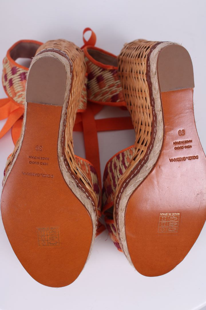 Dolce & Gabbana Wicker wedges Orange/tan/pink 39