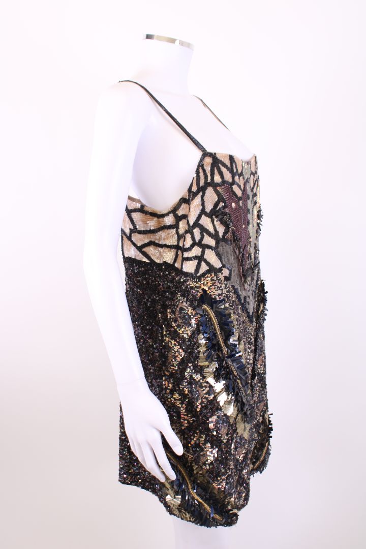 All Saints S/S Sequin Slip Dress Beige/ Black 14