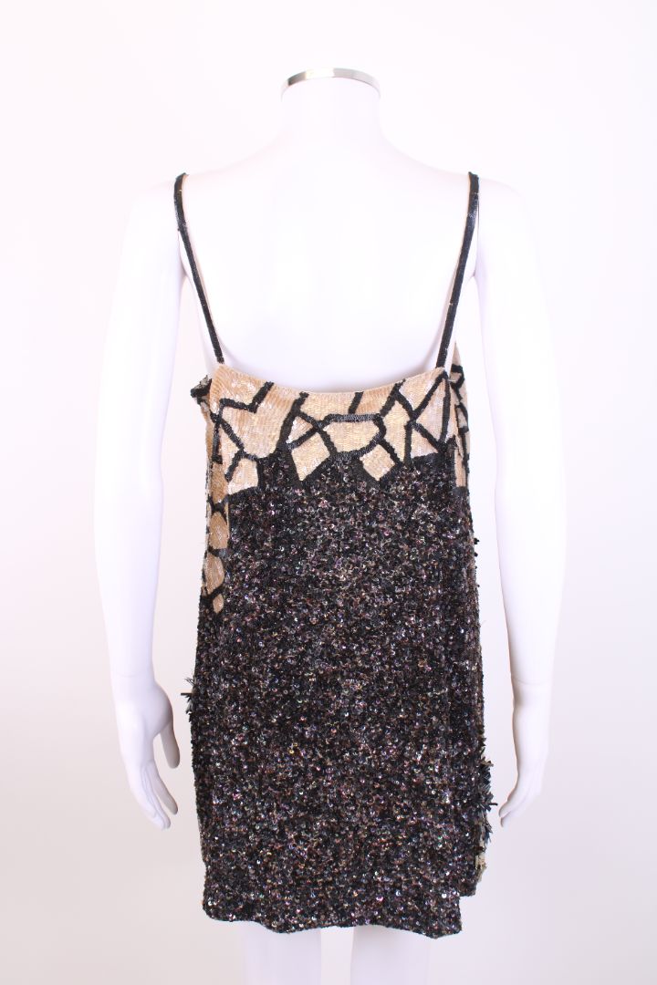 All Saints S/S Sequin Slip Dress Beige/ Black 14