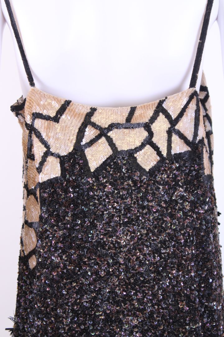 All Saints S/S Sequin Slip Dress Beige/ Black 14