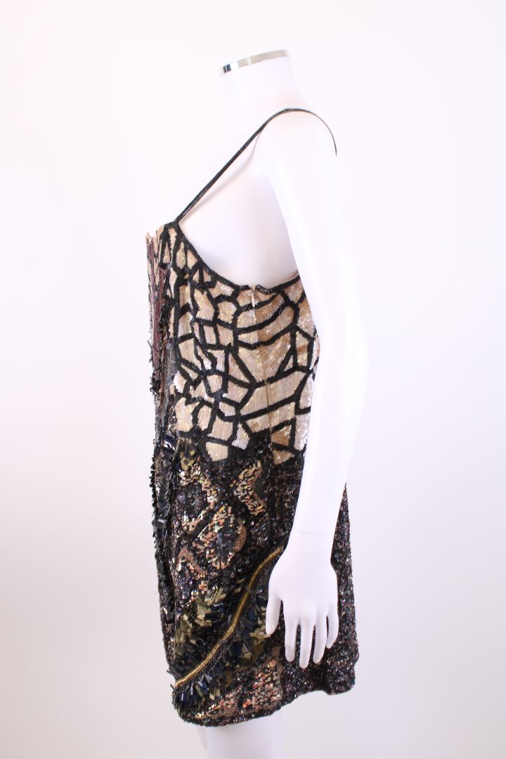 All Saints S/S Sequin Slip Dress Beige/ Black 14