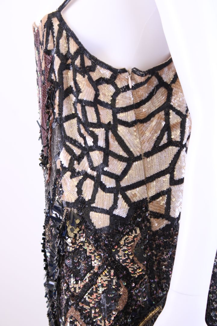 All Saints S/S Sequin Slip Dress Beige/ Black 14