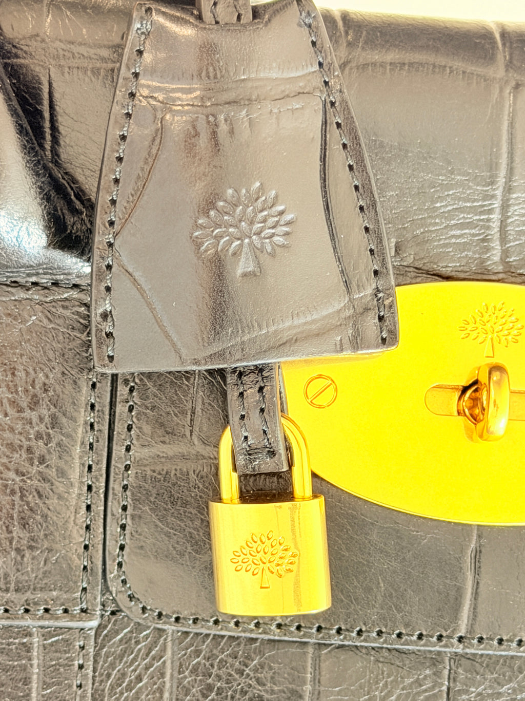 Mulberry Croc Embossed Bayswater Bag Black