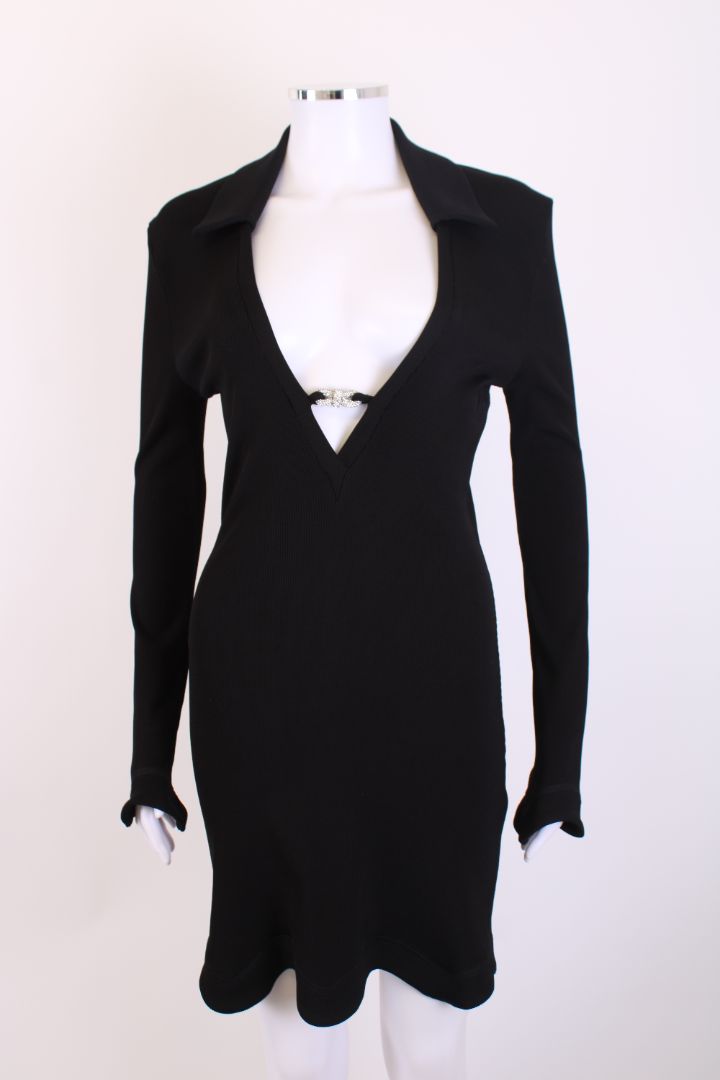 Mach & Mach L/S Crystal Bow Ribbed Dress Black 14