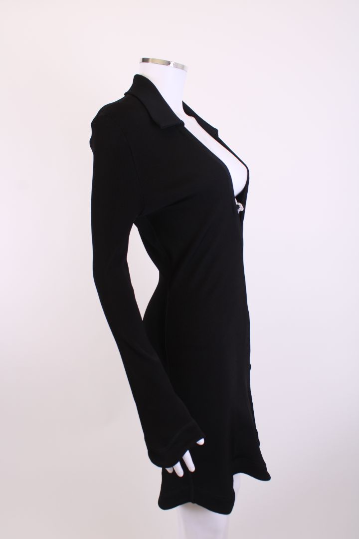 Mach & Mach L/S Crystal Bow Ribbed Dress Black 14