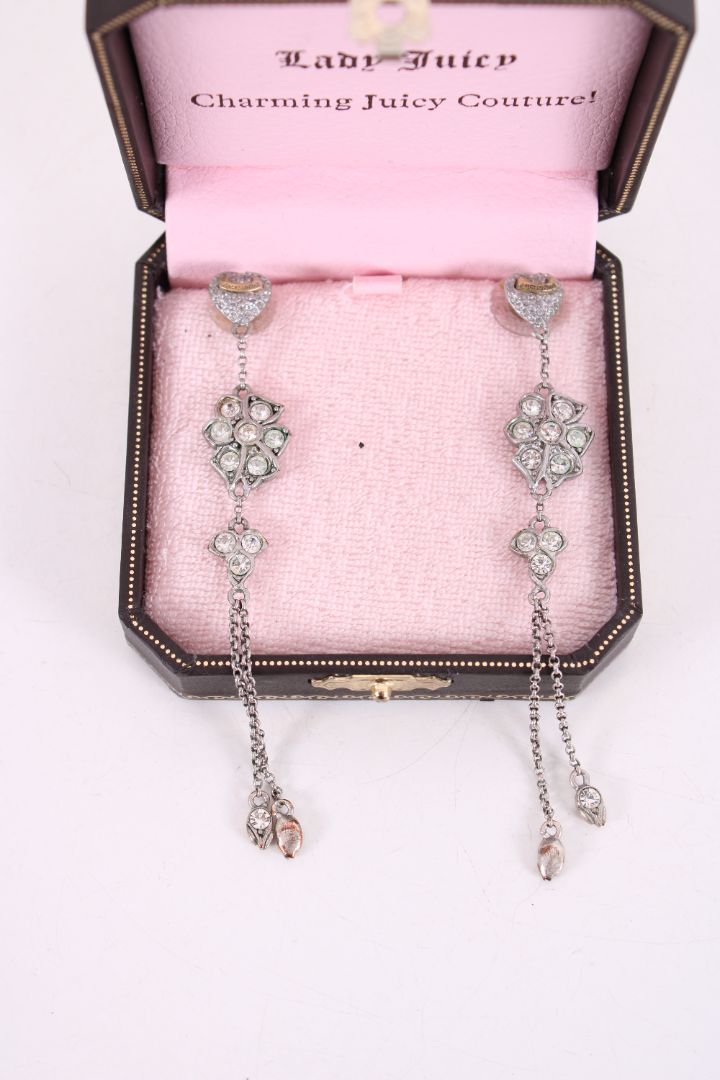 Juicy Couture long diamante flower earings Silver