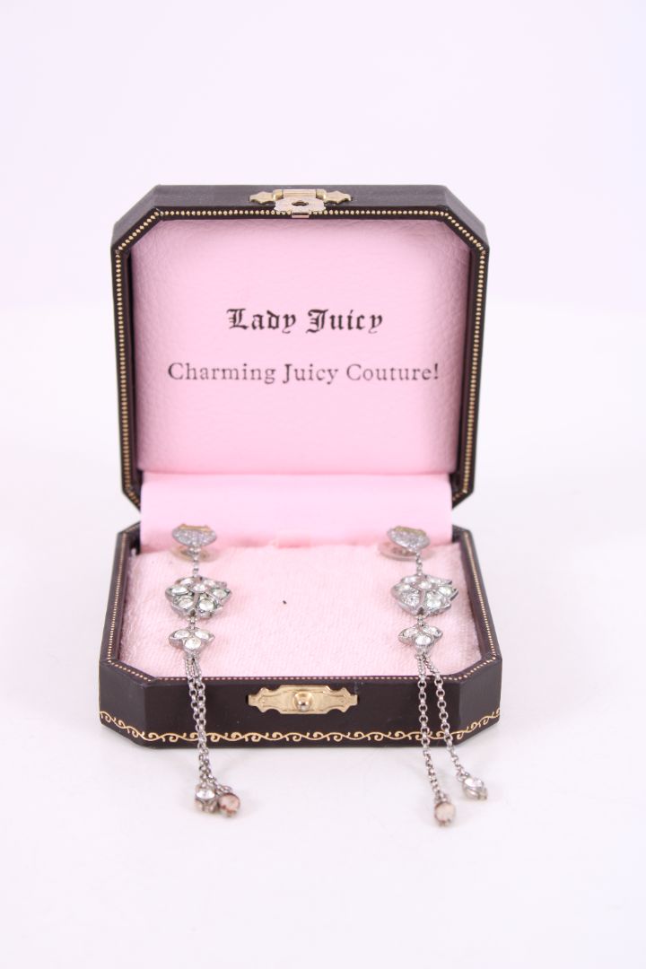Juicy Couture long diamante flower earings Silver
