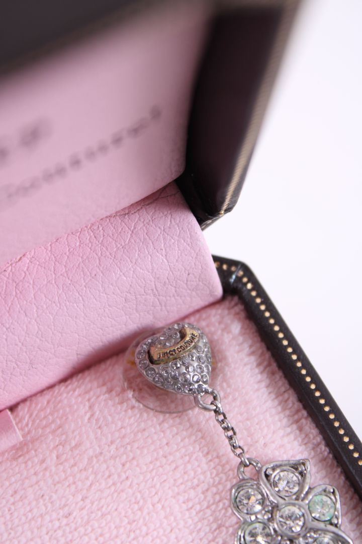 Juicy Couture long diamante flower earings Silver
