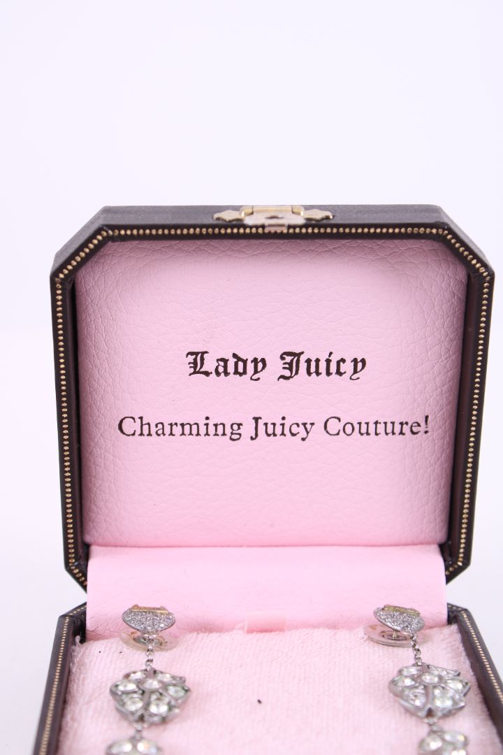 Juicy Couture long diamante flower earings Silver