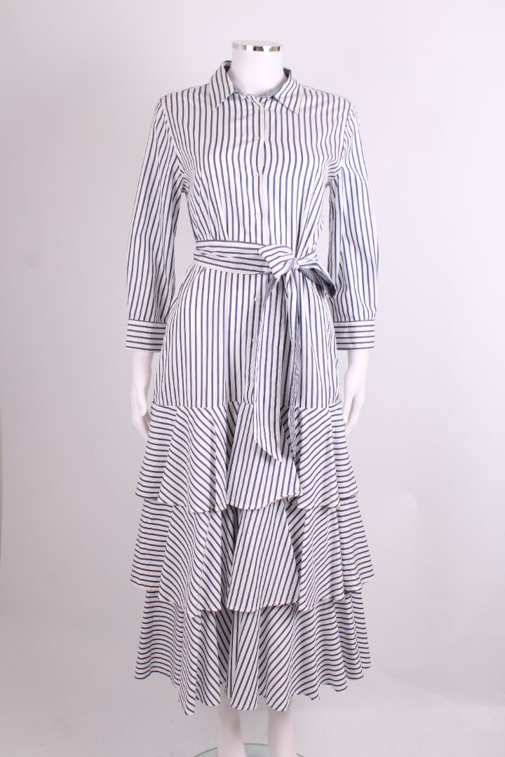 Sara Roka L/S Stripe Dress White/ Navy 12
