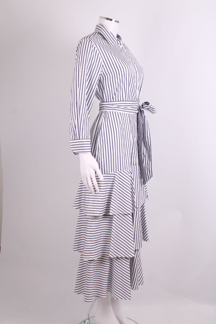Sara Roka L/S Stripe Dress White/ Navy 12