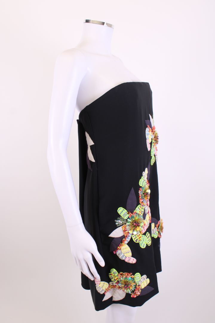 Chloe Strapless Flower Sequin Dress Black/ Multi Coloured 10