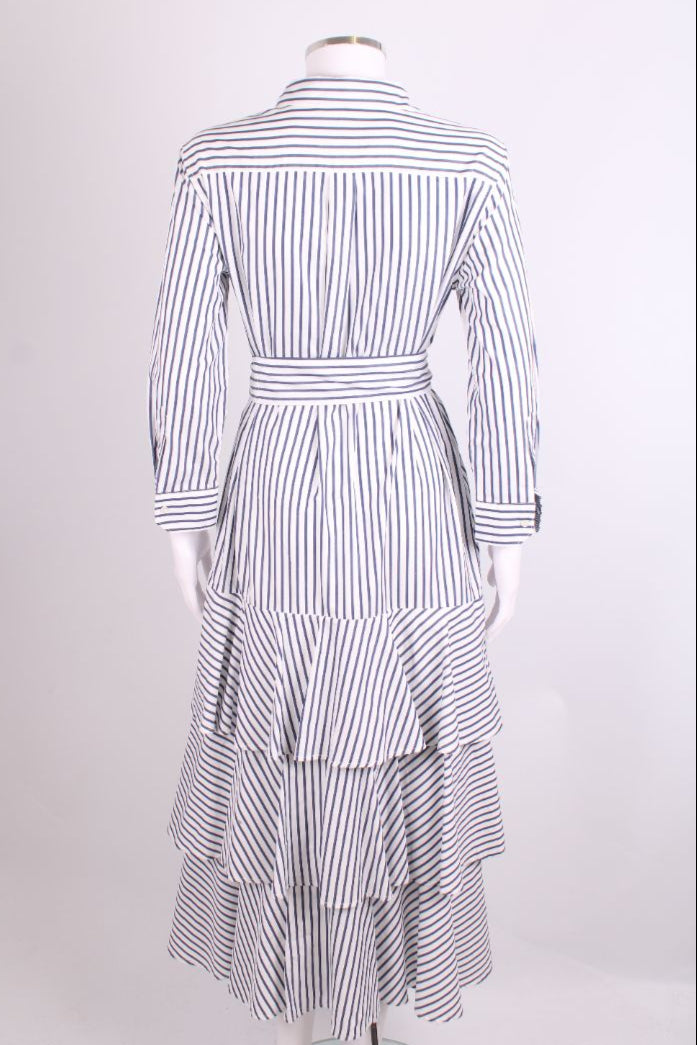 Sara Roka L/S Stripe Dress White/ Navy 12