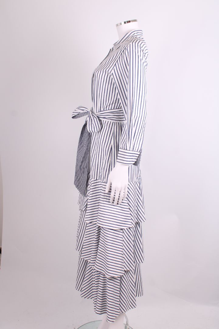Sara Roka L/S Stripe Dress White/ Navy 12