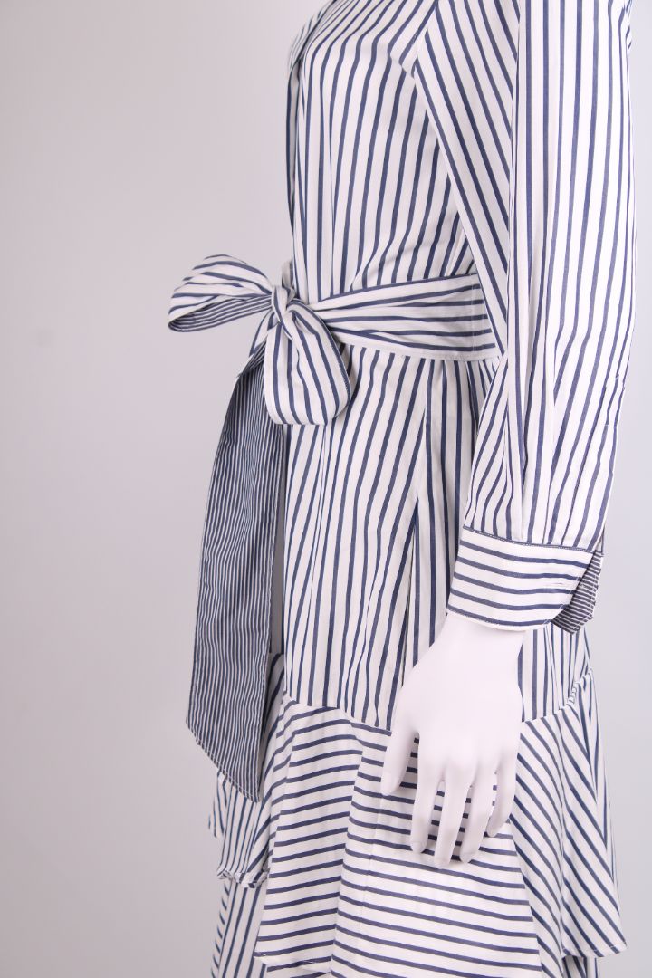 Sara Roka L/S Stripe Dress White/ Navy 12