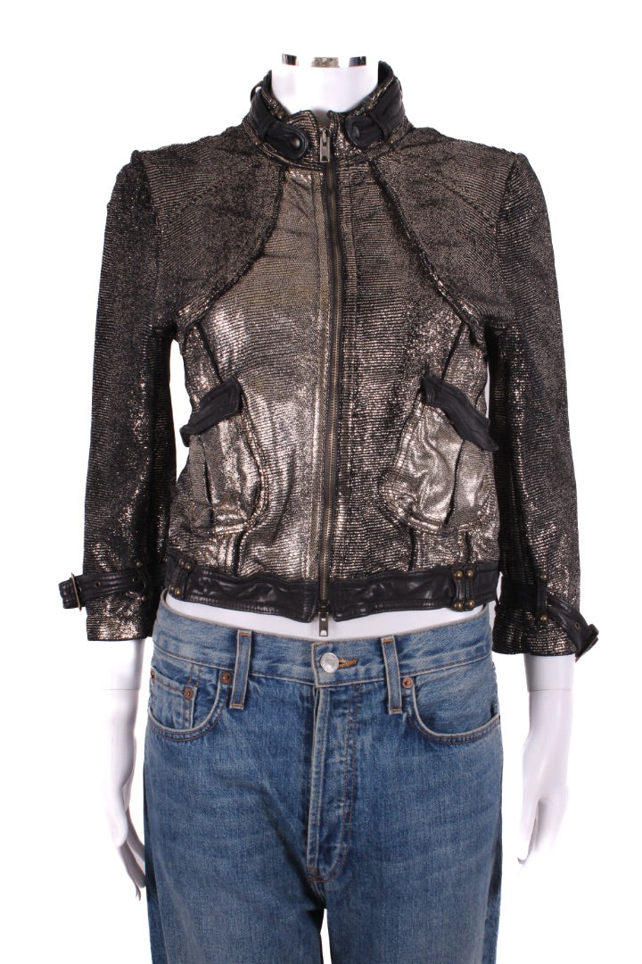 Giorgio Brato Leather Biker Jacket Silver/ Black 10