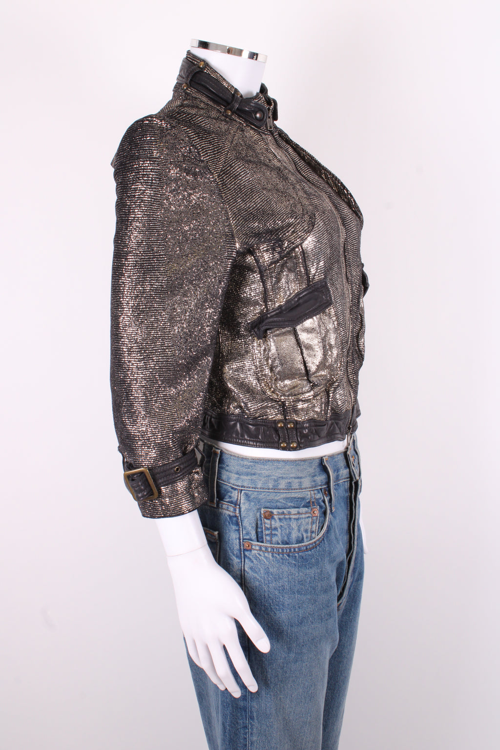 Giorgio Brato Leather Biker Jacket Silver/ Black 10