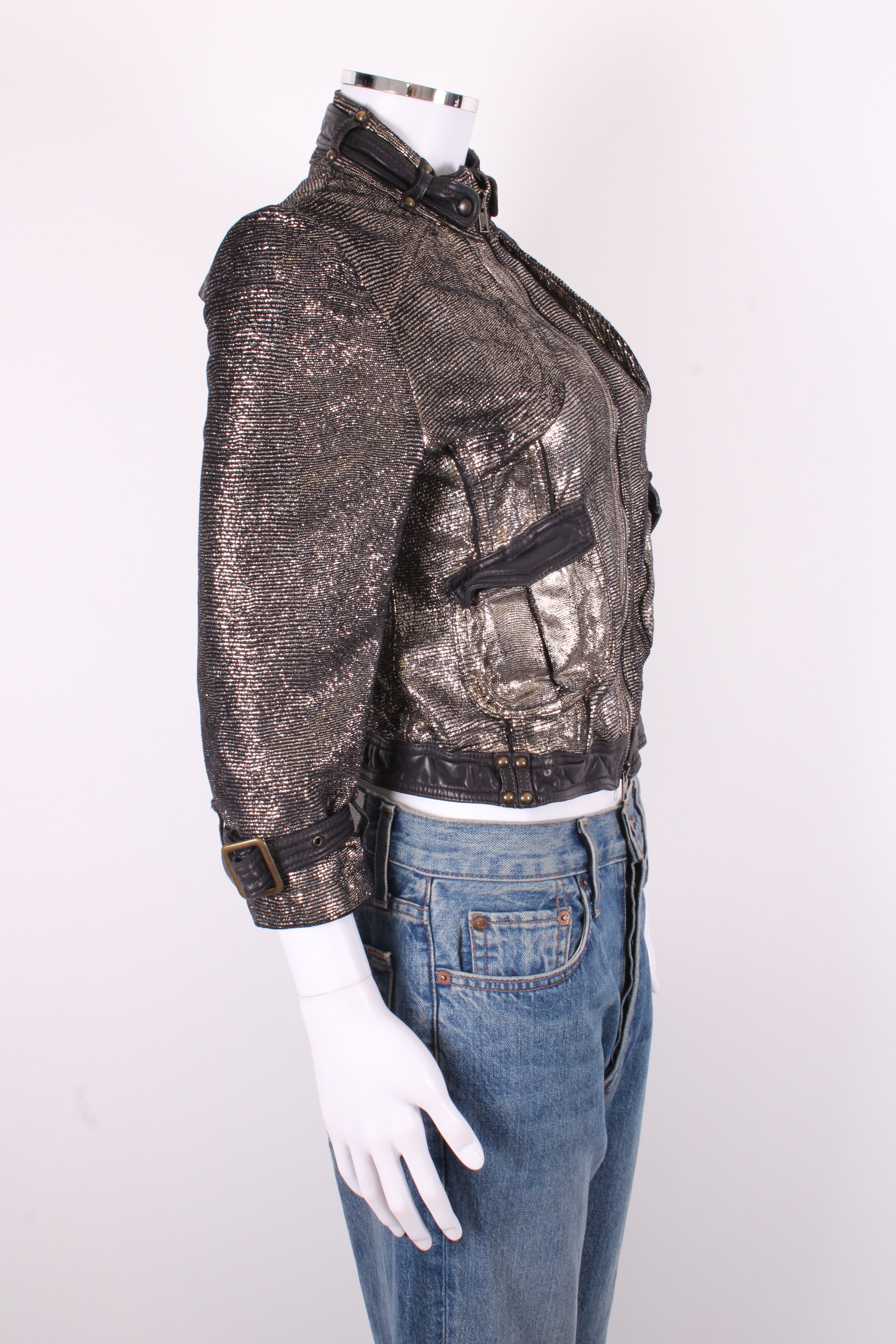 Giorgio Brato Leather Biker Jacket Silver/ Black 10