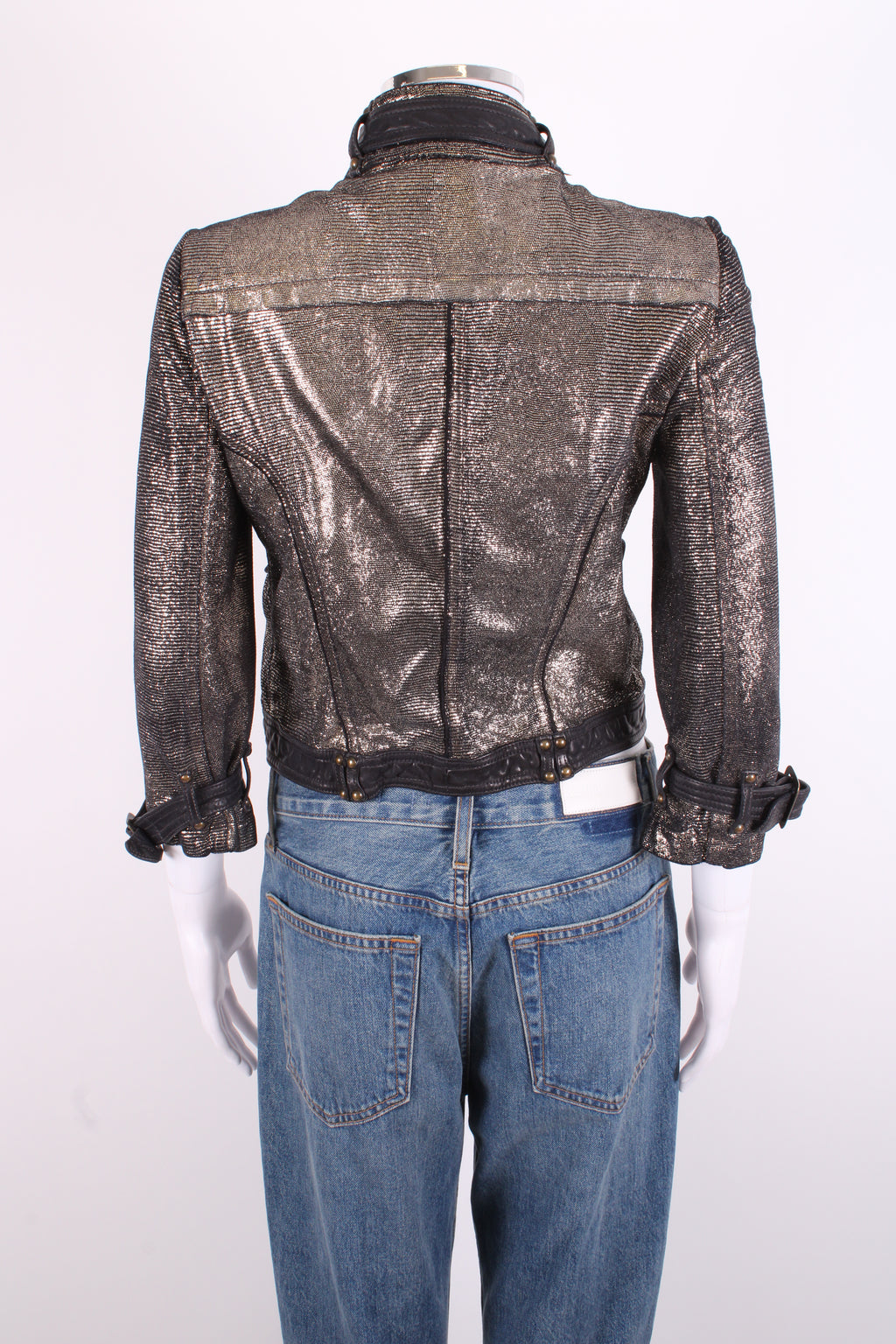 Giorgio Brato Leather Biker Jacket Silver/ Black 10