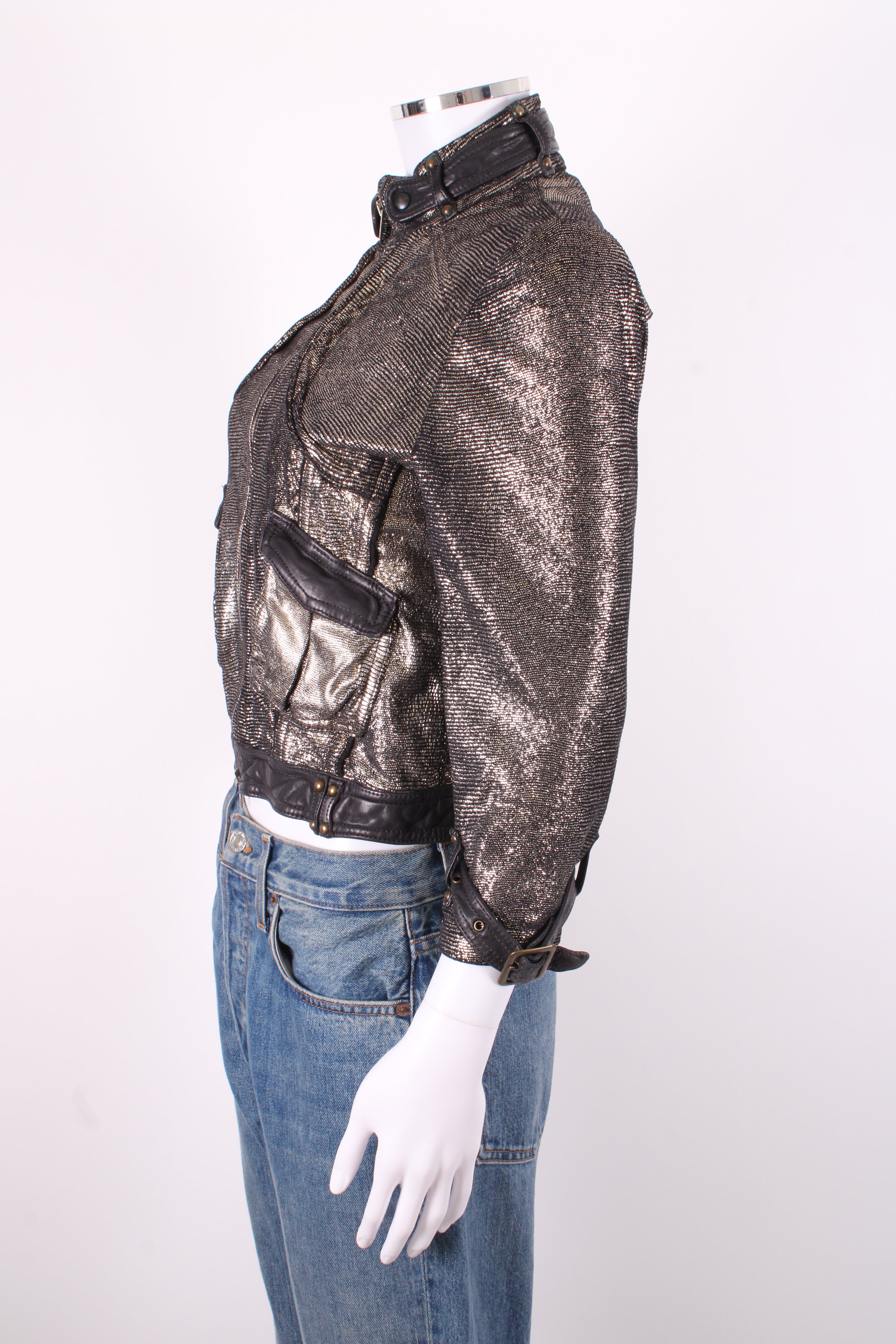 Giorgio Brato Leather Biker Jacket Silver/ Black 10