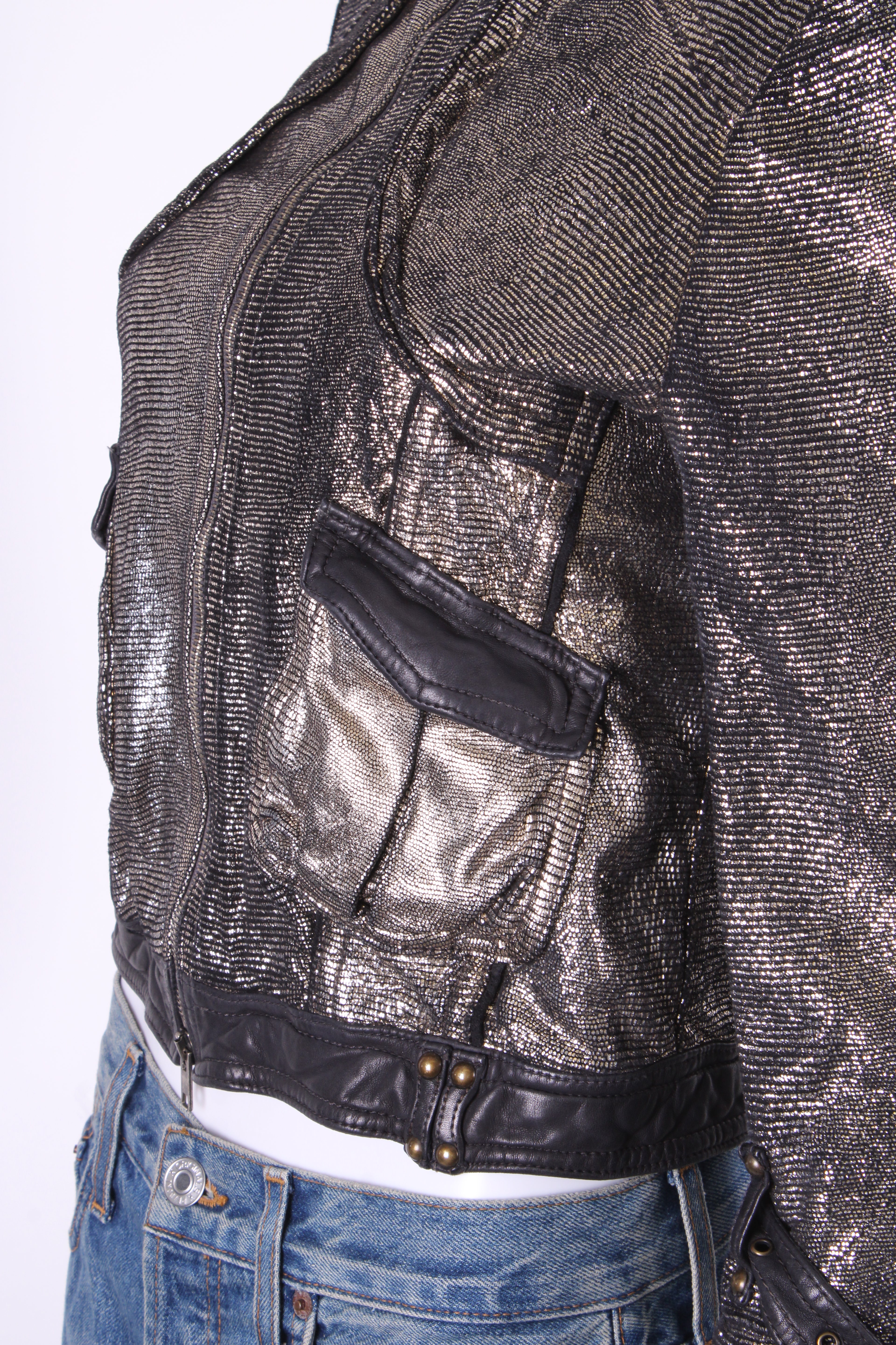Giorgio Brato Leather Biker Jacket Silver/ Black 10