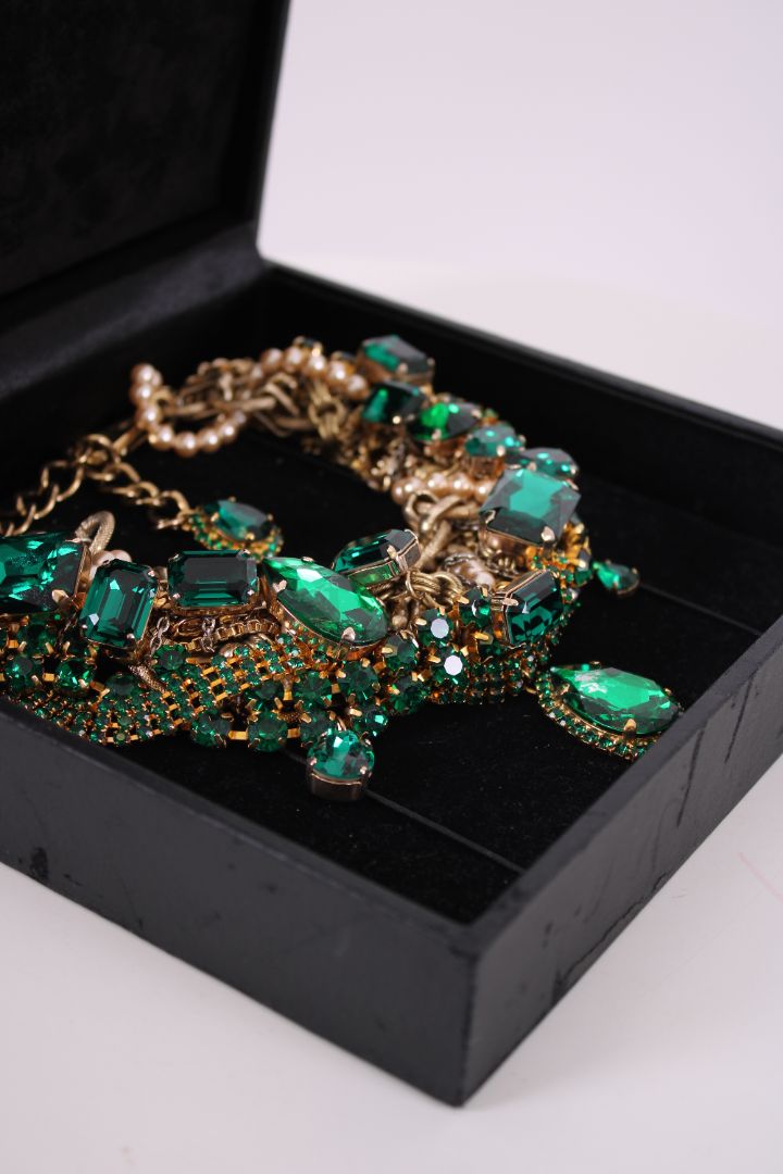 Dolce & Gabbana Costume Crystal/ Pearl Embellished Necklace Emerald Green
