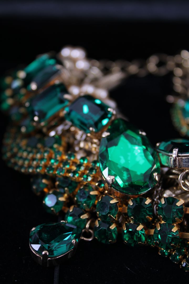 Dolce & Gabbana Costume Crystal/ Pearl Embellished Necklace Emerald Green