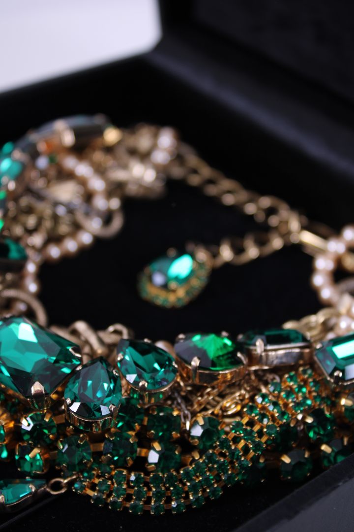 Dolce & Gabbana Costume Crystal/ Pearl Embellished Necklace Emerald Green