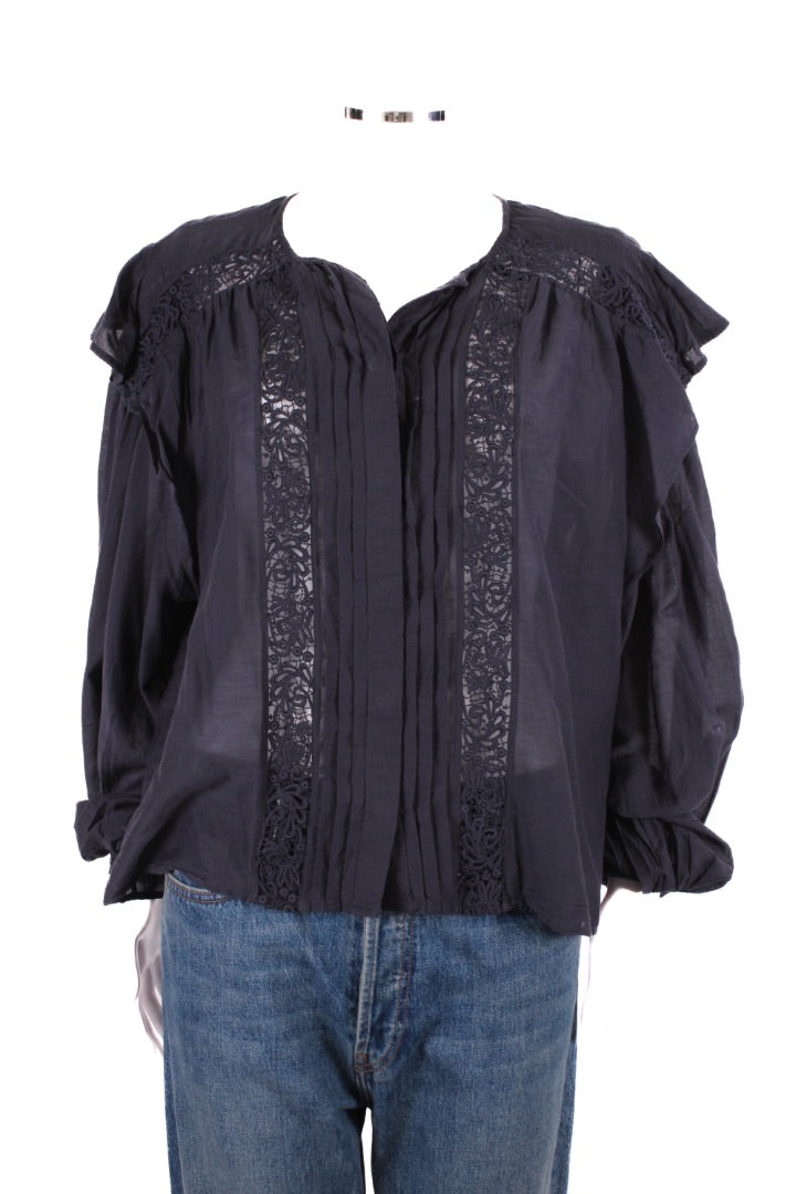 Isabel Marant Etoile L/S Lace Trim Blouse Navy 8